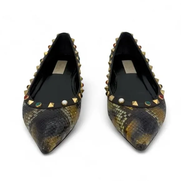 VALENTINO Garavani Rockstud Snakeskin Ballet Flats Size IT37.5 - Picture 2 of 11